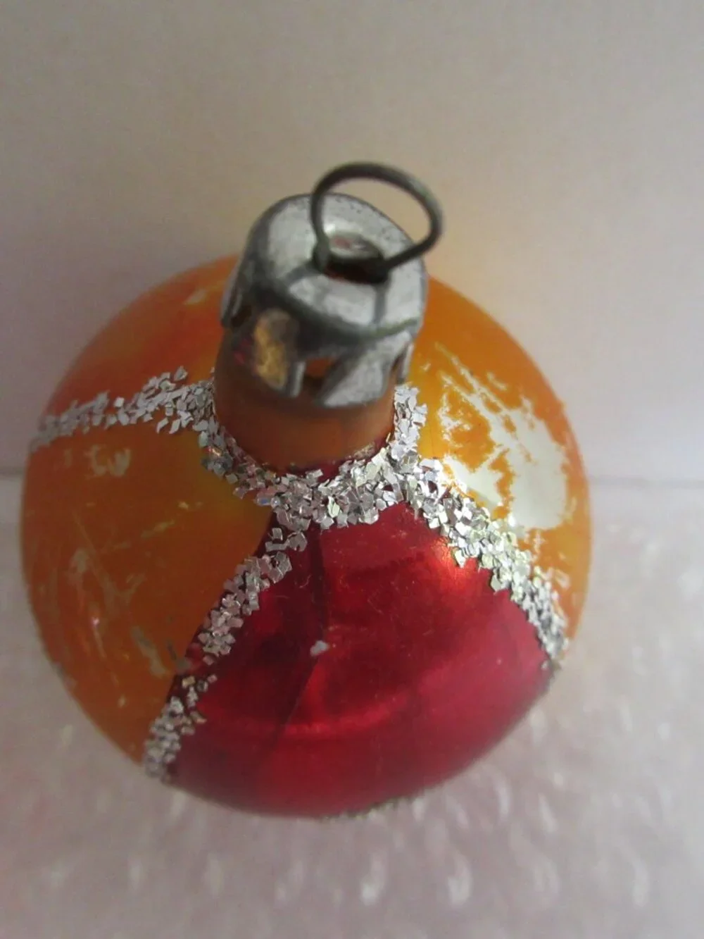 5 Polish Blown Glass Christmas Ornament Hand Painted Poland Glitter Vtg